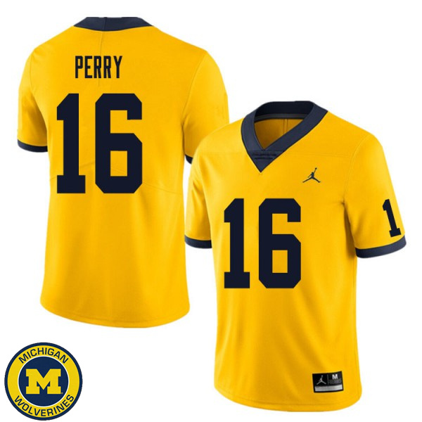 Men Michigan Wolverines #16 Jalen Perry Yellow University Jersey